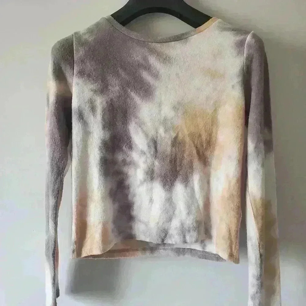 Antistar  super soft cropped grey and yellow tye dye sweater. Size small